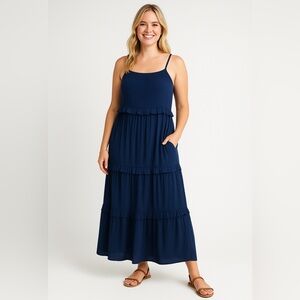 R Vivimos navy blue maxi‎ tiered dress, size M